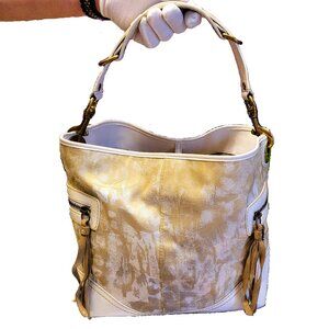 Coach Vintage Y2K White/Gold Printed Canvas and Leather Hobo (EUC)